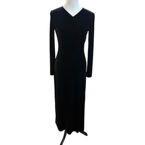 Giorgio Armani Collezioni Black Velvet Maxi Dress Long Sleeve V-Neck Vintage SZ6